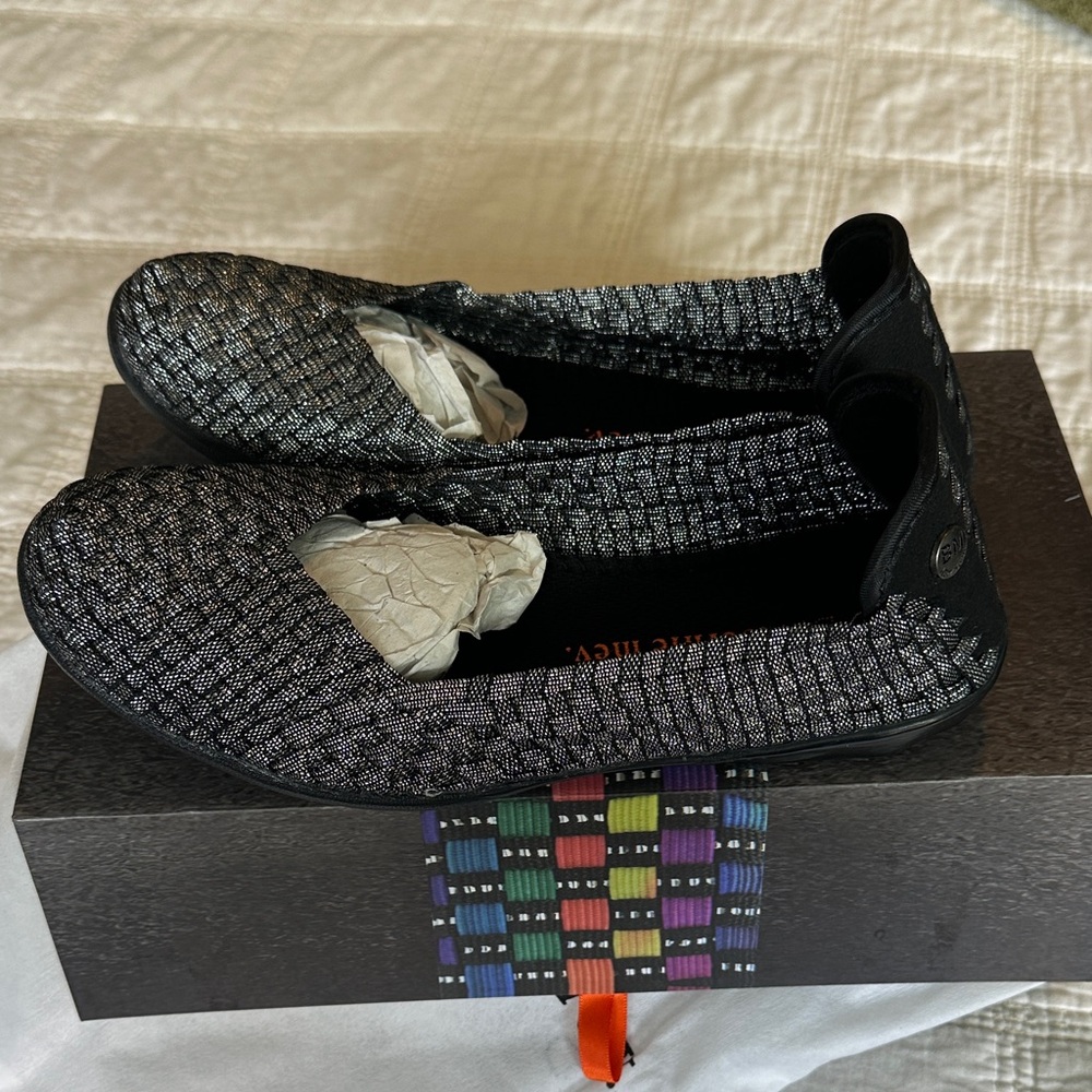 Bernie Mev Black Woven Stretch Flats Womens Size 37 NEW W/ Dust Bag - Picture 3 of 6